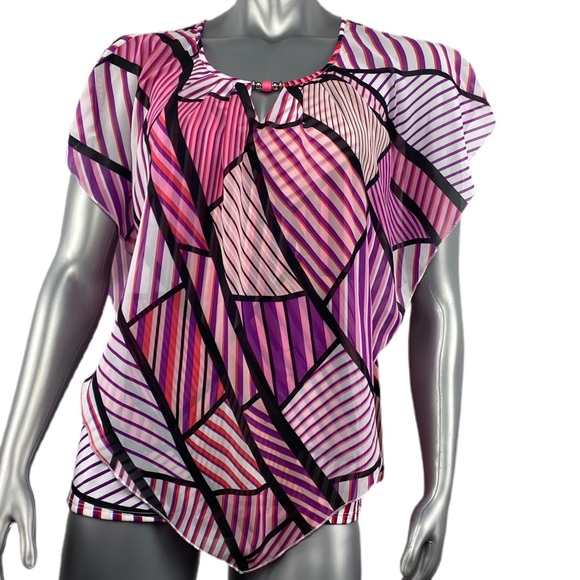 Notations Tops - Notations | Pink Sheer Asymmetrical Tank Blouse